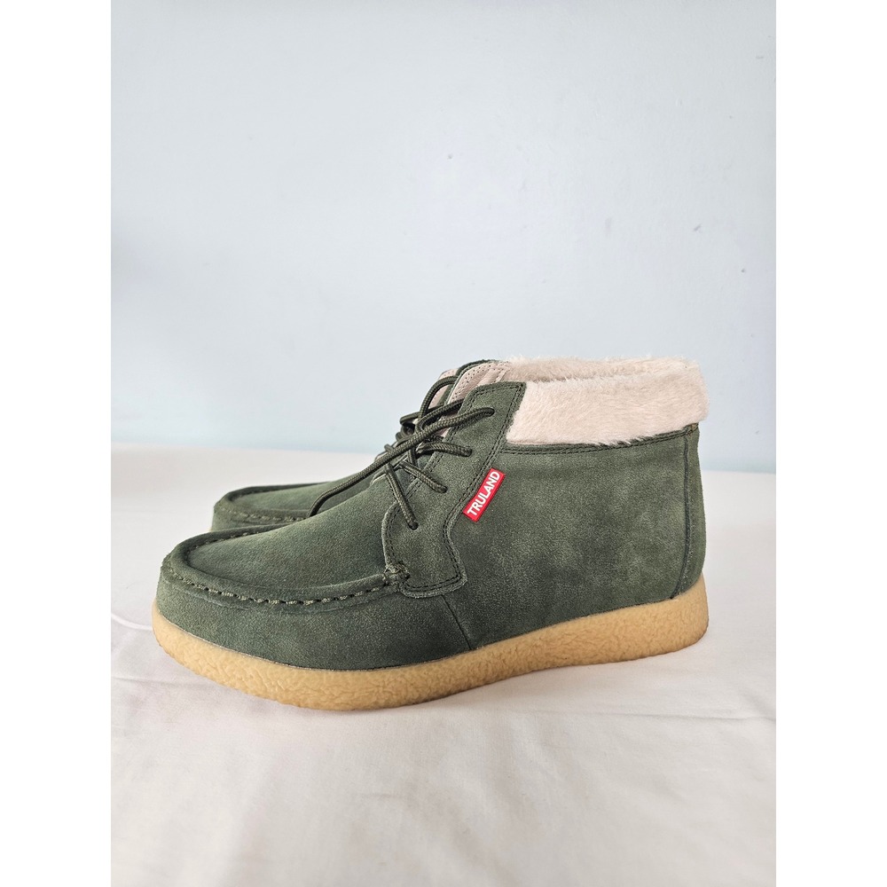 Truland Suede Faux Fur Lined Chukka Boots Women Standard 9 Green Wallabee Style